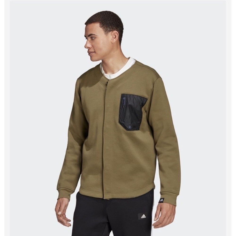 Adidas Reversible Baseball Jacket XL Snap Front Utility Pocket Streetwear Olive
